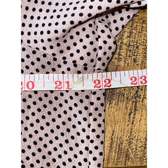 Womens Adrianna Papell Blush Pink Black Polkda Dot Tie Neck Long Sleeve Blouse M - Picture 8 of 8